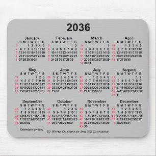 2036 Silver 52 Weeks ISO Calendar by Janz Mouse Pad