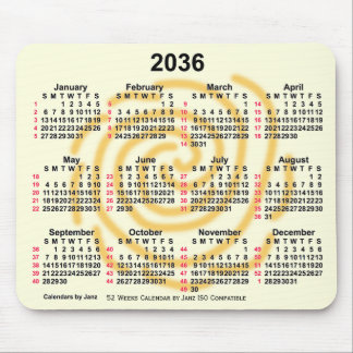 2036 Sunny Days 52 Weeks ISO Calendar by Janz Mouse Pad