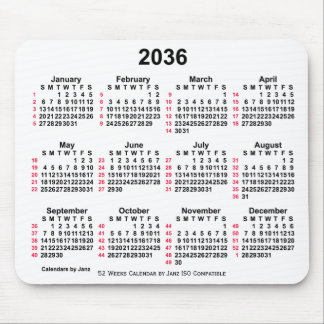 2036 White 52 Weeks ISO Calendar by Janz Mouse Pad