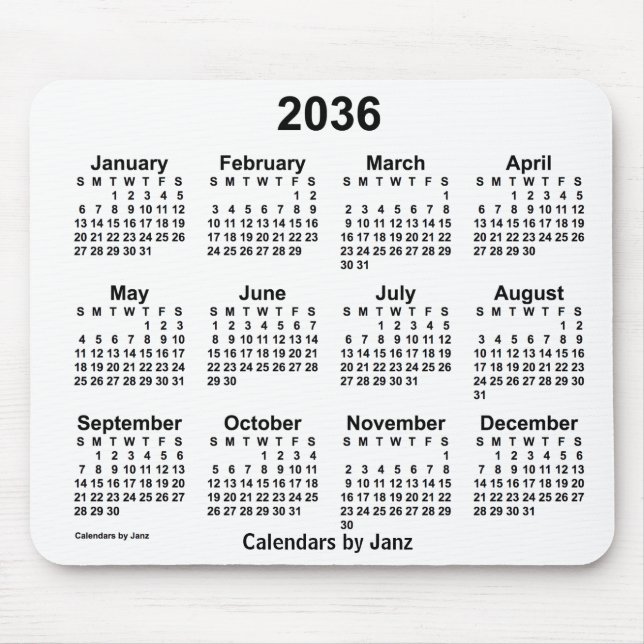 2036 White Calendar by Janz Mouse Pad (Front)