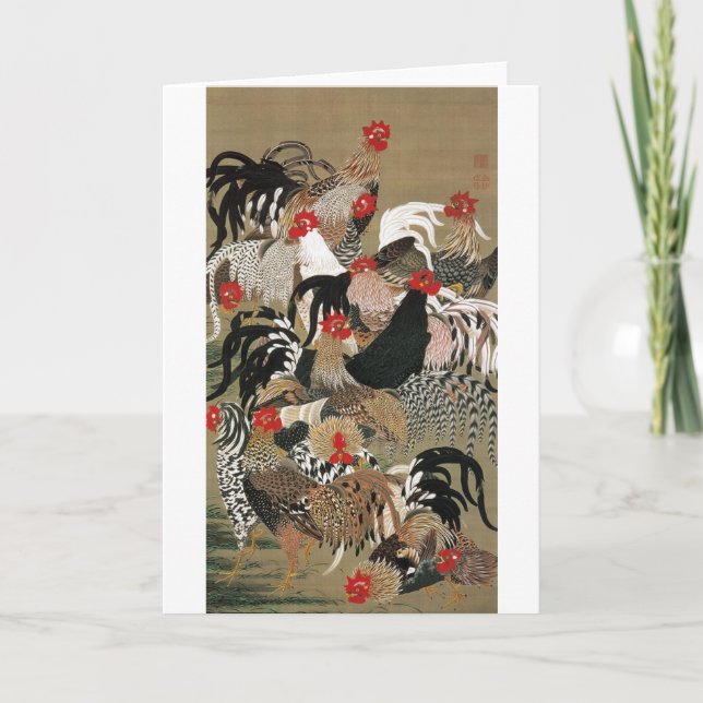 20. 群鶏図, 若冲 Flock of Roosters, Jakuchu Card (Front)