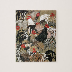 20. 群鶏図, 若冲 Flock of Roosters, Jakuchu, Japan Art Jigsaw Puzzle