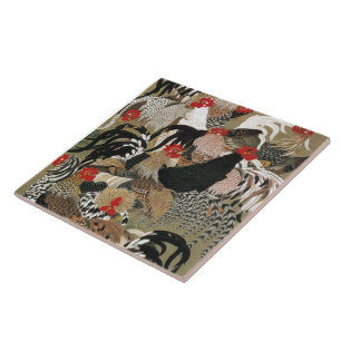 20. 群鶏図, 若冲 Flock of Roosters, Jakuchu, Japan Art Tile