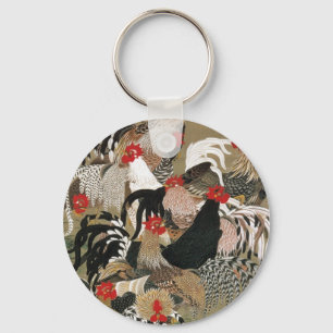 20. 群鶏図, 若冲 Flock of Roosters, Jakuchu Keychain