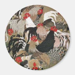 20. 群鶏図, 若冲 Flock of Roosters, Jakuchu Magnet
