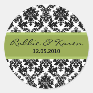 20 - 1.50" Black Damask & Green Favour Stickers