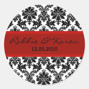20 - 1.50" Black Damask & Red Favour Stickers