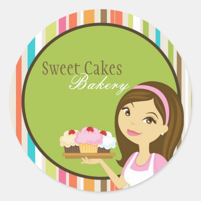 20 - 1.5"  Bakery Brunette Baker Cup Cake Stickers (Front)