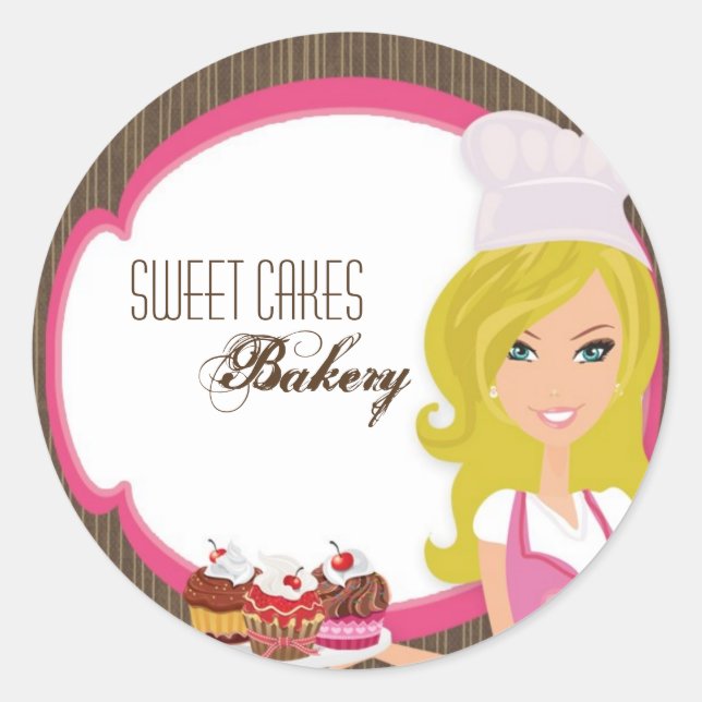 20 - 1.5"  Blonde Baker on Pink Cup Cak Stickers (Front)