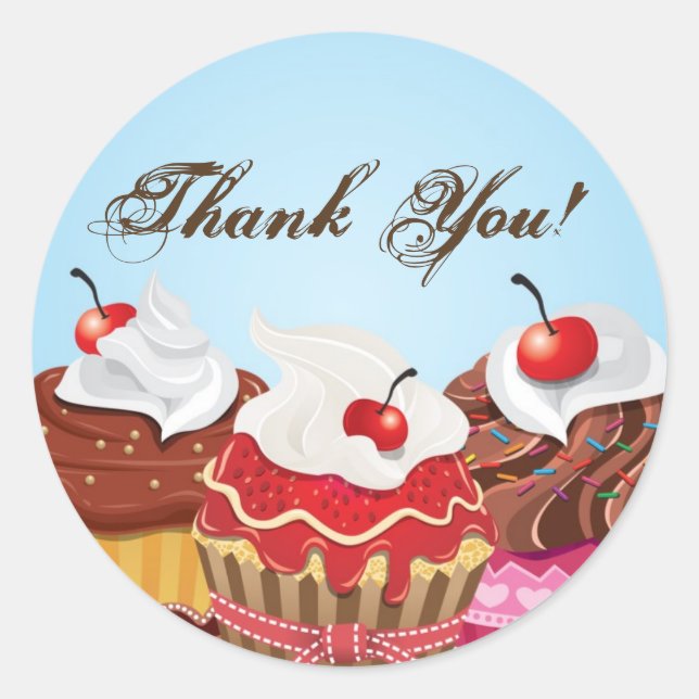 20 - 1.5"  Cup Cakes Bakery Thank You Stickers (Front)