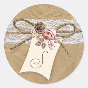 20 - 1.5  Envelope Seal Kraft Paper Lace Twine Bow