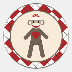 20 - 1.5"  Envelope Seal Red Sock Monkey Argyle