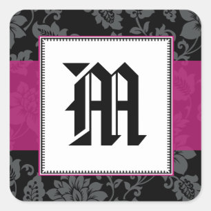 20 - 1.5" Envelope Sticker Black Floral Hot Pink S