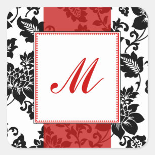 20 - 1.5" Envelope Sticker Black Flourish Red Stri