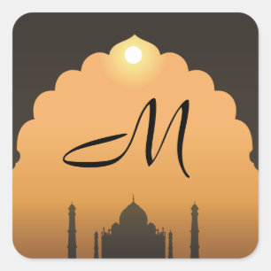 20 - 1.5" Envelope Sticker Taj Mahal Sunset Orange