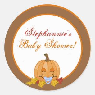 20 - 1.5" Favor Stickers Autumn Fall Pumpkin Baby