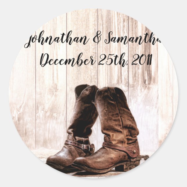 20 - 1,5" Favor Stickers Boots Country Rustic Wes (Devant)
