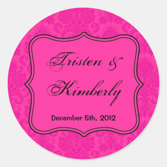 20 - 1,5" Favor Stickers Hot Pink Bla Damask Dente (Devant)