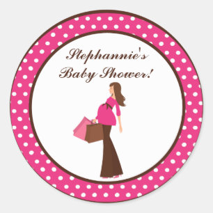 20 - 1.5"  Favor Stickers Pink Mod Mom Polka Dots