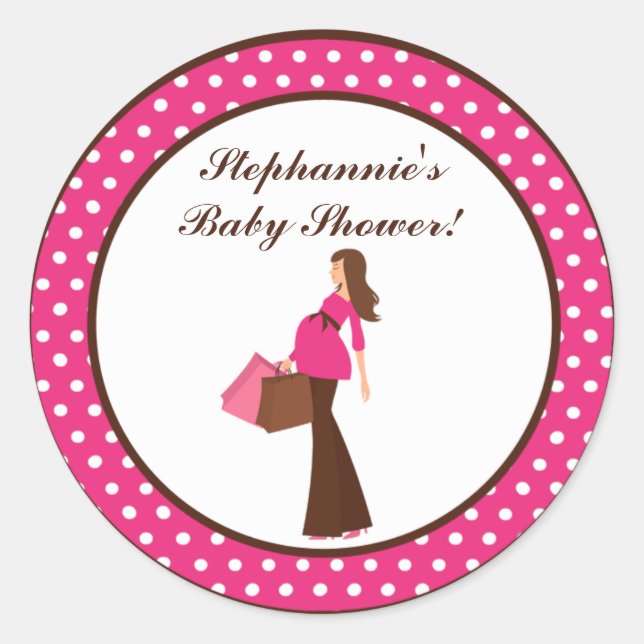 20 - 1.5"  Favor Stickers Pink Mod Mom Polka Dots (Front)