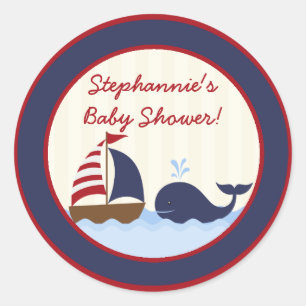 20 - 1.5"  Favour Stickers Ahoy Nautical Whale Boa