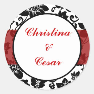 20 - 1.5" Favour Stickers Black Flourish Red Strip