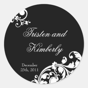 20 - 1.5"  Favour Stickers Black White Floral Fili