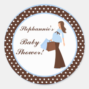 20 - 1.5"  Favour Stickers Blue Mod Mom Polka Dots