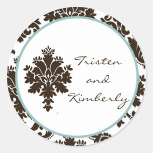20 - 1.5" Favour Stickers Brown Damask