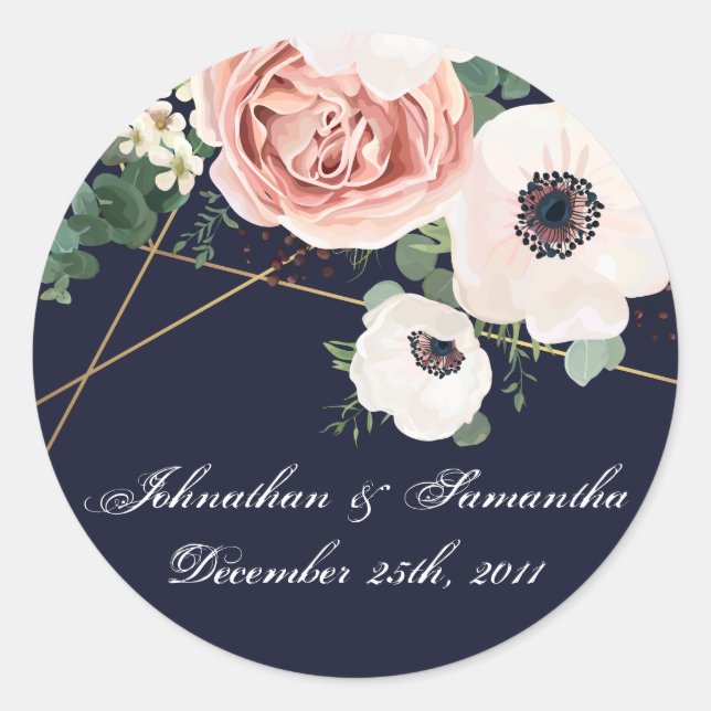 20 - 1.5"  Favour Stickers Geometric Garden Navy (Front)