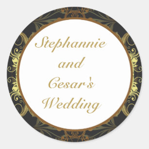 20 - 1.5" Favour Stickers Gold and Black Damask