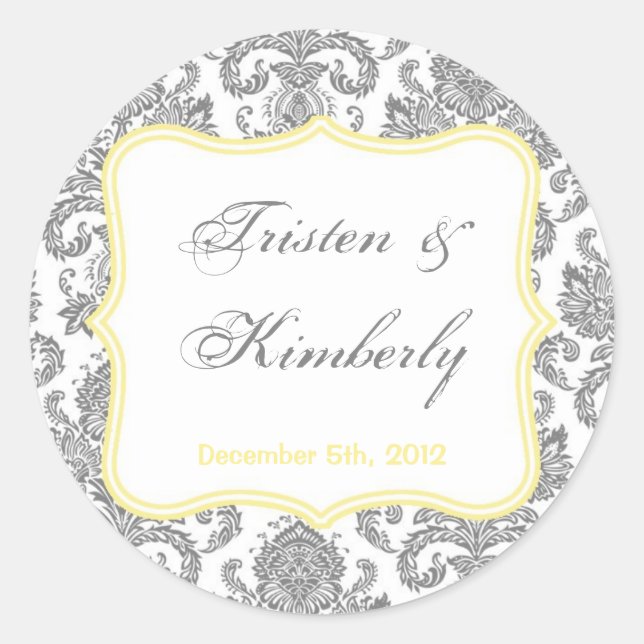 20 - 1.5"  Favour Stickers Grey Yellow Damask Lace (Front)