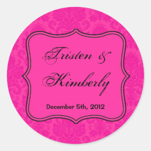 20 - 1.5"  Favour Stickers Hot Pink Bla Damask Lac