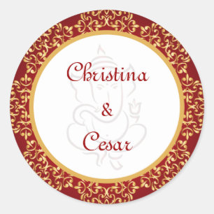 20 - 1.5" Favour Stickers Lord Ganesha/Hindu Red S