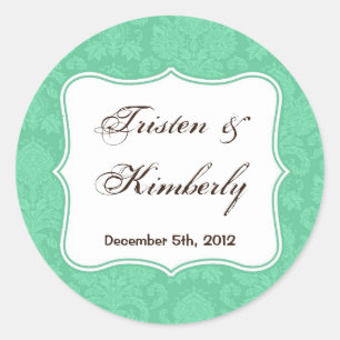 20 - 1.5"  Favour Stickers Mint White Damask Lace