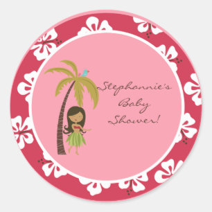 20 - 1.5"  Favour Stickers Pink Hawaiian Luau Trop
