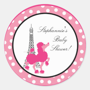 20 - 1.5"  Favour Stickers Pink Poodle Paris Eiffe