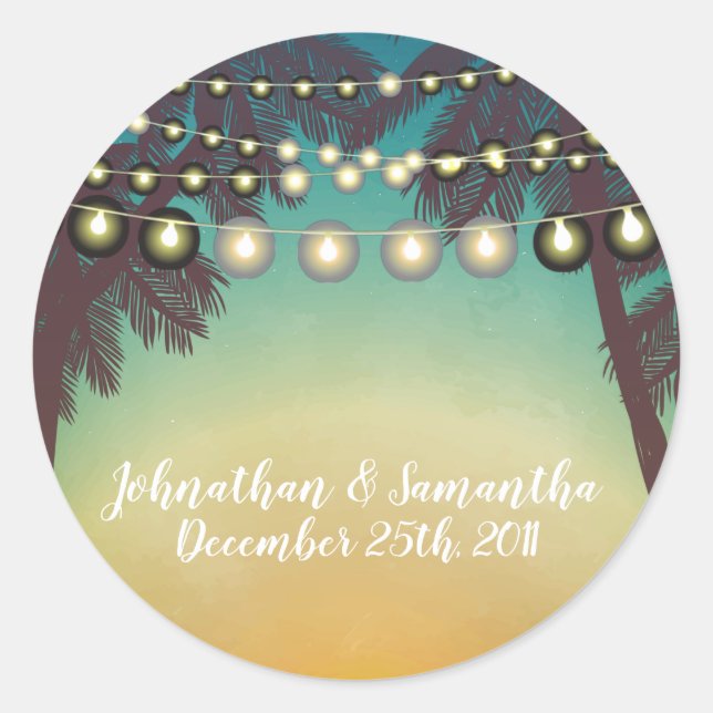 20 - 1,5" Favour Stickers Plage Coucher de soleil  (Devant)