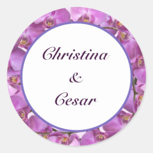 20 - 1.5" Favour Stickers Purple Orchids on Stem