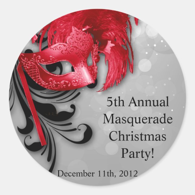 20 - 1.5"  Favour Stickers Red on Silver Masquerad (Front)