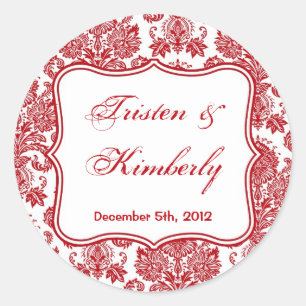 20 - 1.5"  Favour Stickers Red White Damask Lace