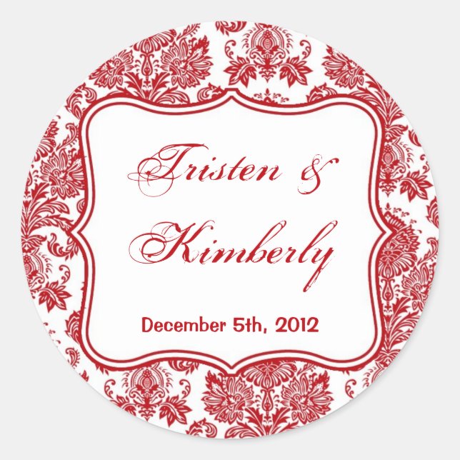 20 - 1.5"  Favour Stickers Red White Damask Lace (Front)