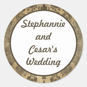 20 - 1.5" Favour Stickers Vintage Brown Damask
