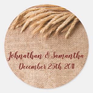 20 - 1.5"  Favour Stickers Wheat on Burlap Sack Co
