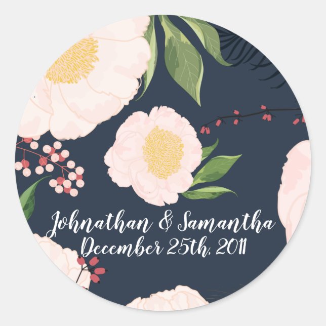 20 - 1.5"  Favour Stickers White Floral Flowers on (Front)