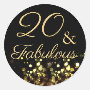 20 and Fabulous Black and Gold Birthday Sticker