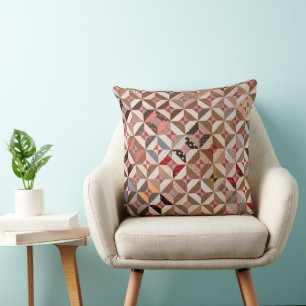 20" Antique Spool Patchwork Quilt Pattern Colourfu Throw Pillow