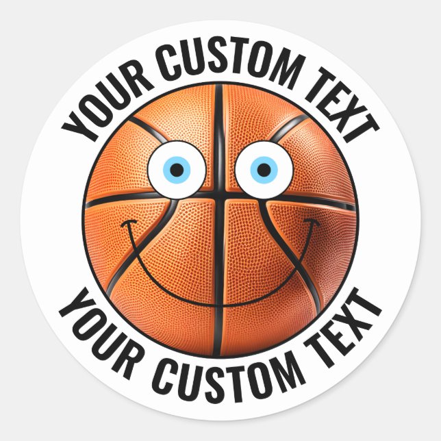 20 Basketball Personalized Text Custom Happy Face Classic Round Sticker (Front)
