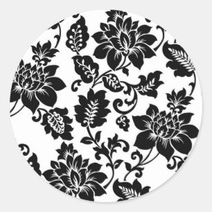 20 Black/Hot Pink Floral Damask Envelope Seal