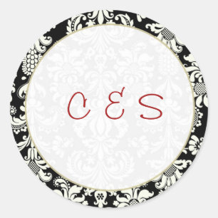 20 Black/White Damask Wedding Favour Stickers